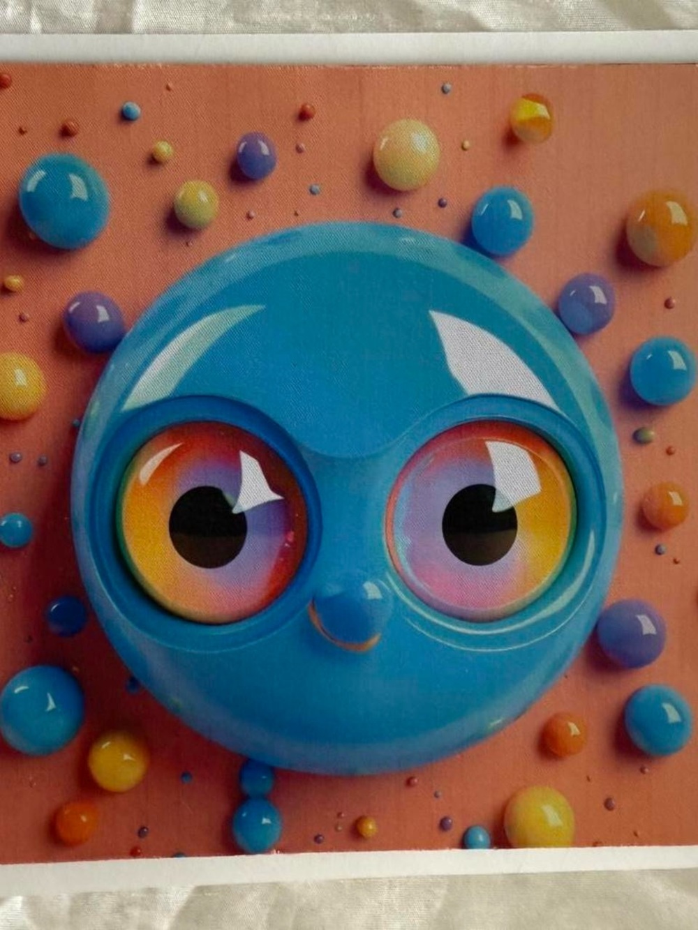 Blue Smiling Orb Mousepad with Rainbow Eyes